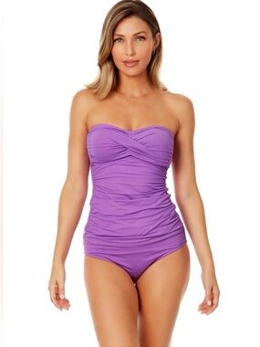 Anne Cole Strapless Ruched One-Piece Swimsuit in Lavender